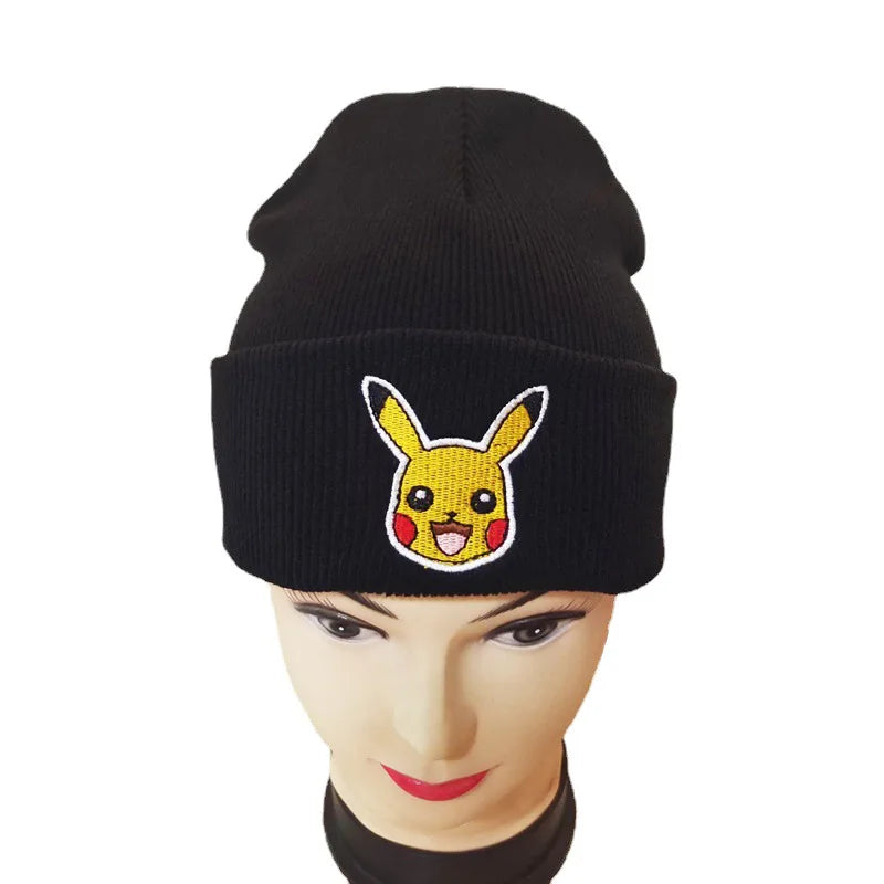 Pokemon Knitted Caps Anime Cute Pikachu Printed Winter Warm Beanies Hat Kids Unisex Outdoor Embroidery Bonnet Christmas Gifts