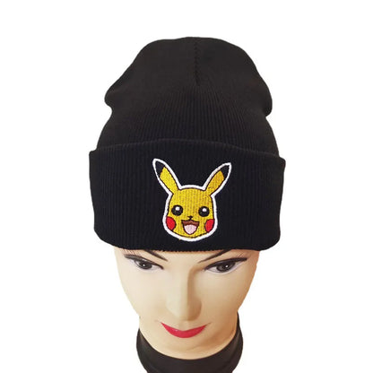 Pokemon Knitted Caps Anime Cute Pikachu Printed Winter Warm Beanies Hat Kids Unisex Outdoor Embroidery Bonnet Christmas Gifts