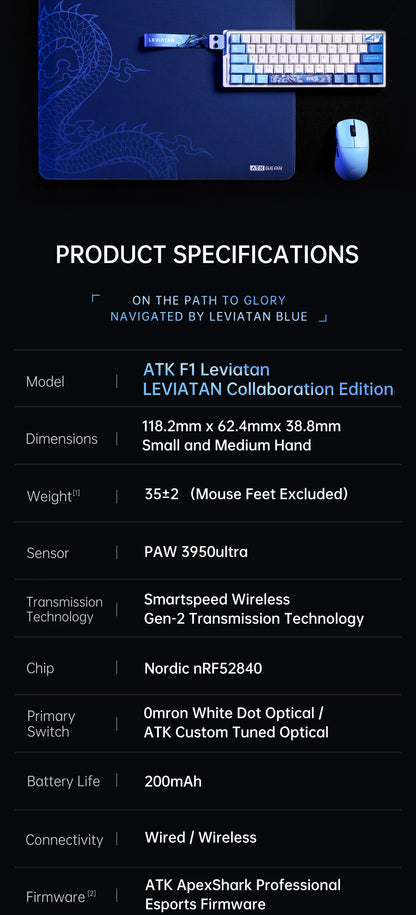 ATK Blazing Sky F1 LEVIATAN Esports Wireless Gaming Mouse PAW3950 Ultra Dual-Mode 8000Hz 35g Lightweight Non-porous FPS Mice