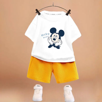 DISNEY Cartoon Printed Boys T Shirt Sets Summer Breathable Kids Short Sleeve Top and Shorts Two Piece Set Child Casual Outfits