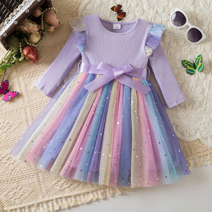 K-Pop Hunters Zoey Mira Rumi Colorful Princess Dress for Kids Girls Casual Long Sleeve Sequin Mesh Dresses Party Gift 1-5Y