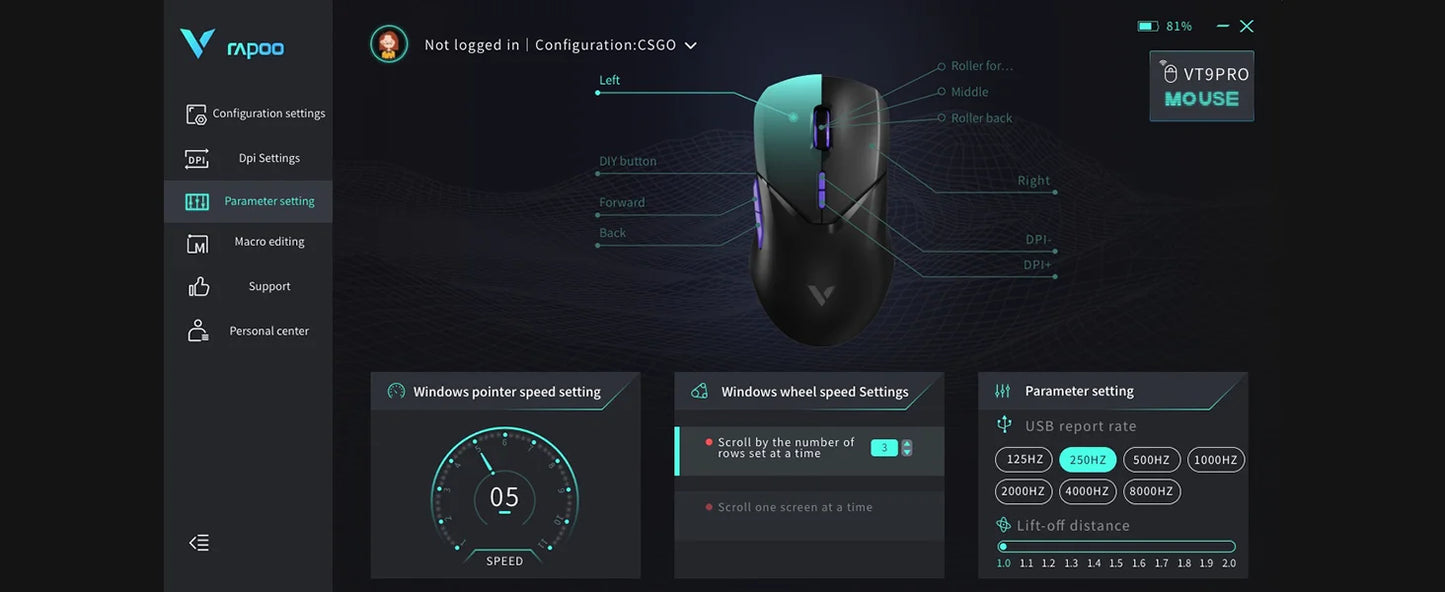 Rapoo VT9PRO 4K Wireless Gaming Mouse Superlight 26000DPI 4KHz Polling Rate 0.25ms Response Time 180H BatteryLife PAW3398