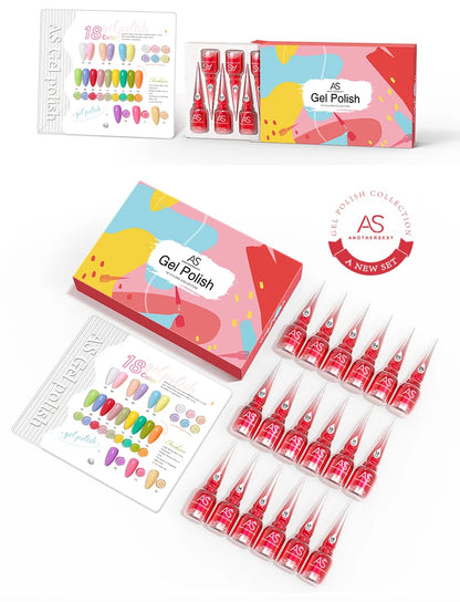 AS 18pcs 15ml Nail Gel Polish Set Red Dark Vernis Semi Permanent Nail Art Supplies Manicure UV Gel Nail Varnish Kit With Chart