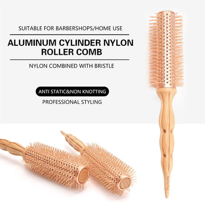 Professional Wood Round Curly Combs For Women Hairdressing Massage Brush Salon Barber Aluminum Tube Hair Styling Comb New Type