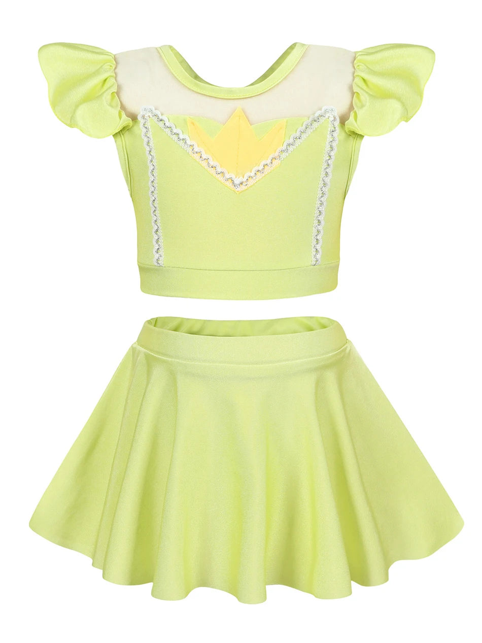 Girls Princess Swimsuit Cinderella Elsa Belle Rapunzel Cosplay Beachwear Kids Summer Fashion 2 Pcs Swimsuit Sets 2-9Yrs