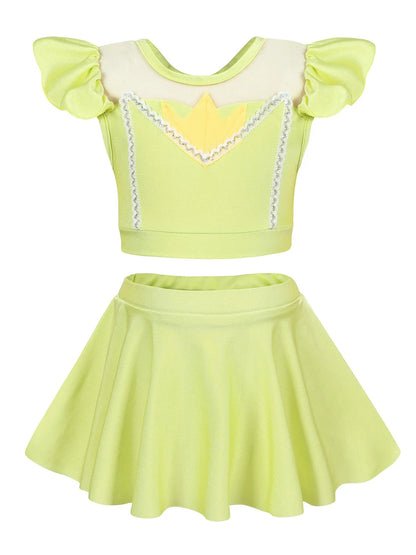 Girls Princess Swimsuit Cinderella Elsa Belle Rapunzel Cosplay Beachwear Kids Summer Fashion 2 Pcs Swimsuit Sets 2-9Yrs
