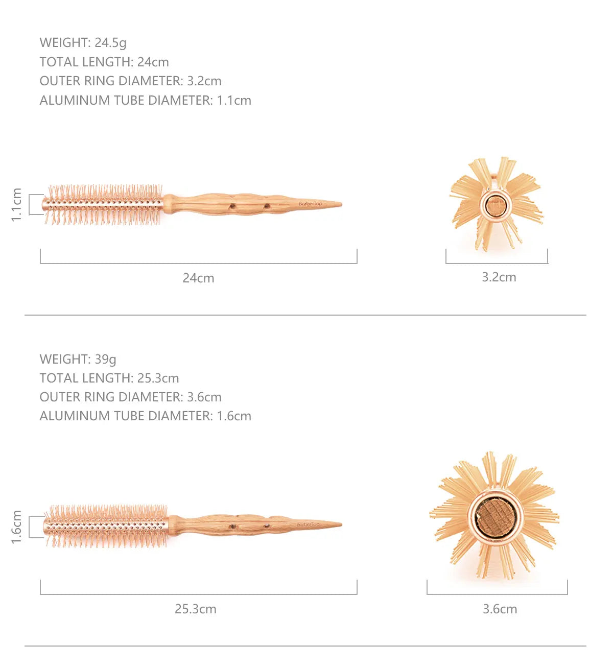 Professional Wood Round Curly Combs For Women Hairdressing Massage Brush Salon Barber Aluminum Tube Hair Styling Comb New Type