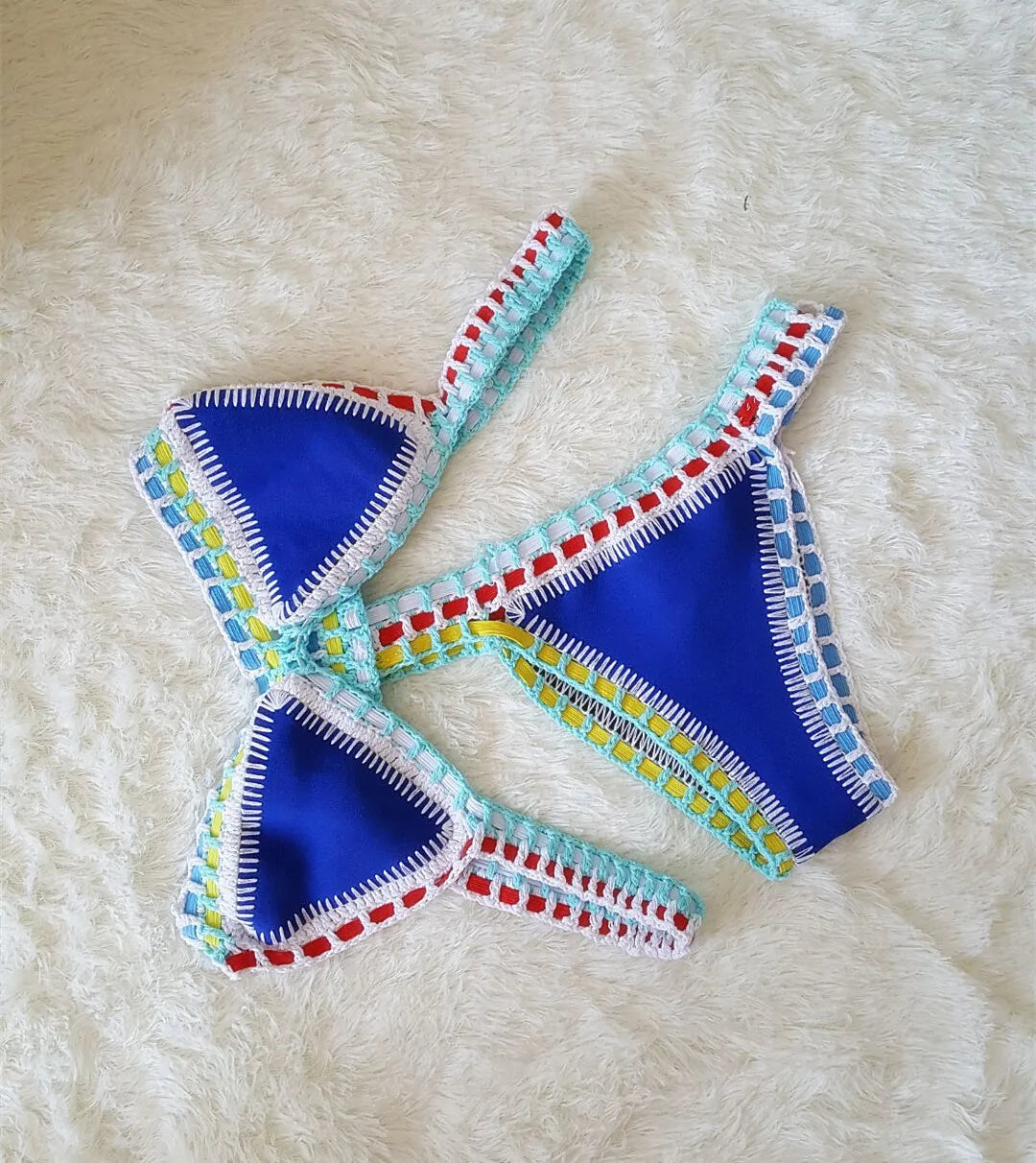Bikini Crochet 2025 Handmade Knit Patchwork Reversible 2 Piece Swimsuit Women Halter Top Brazilian Bathing Suit Thong Swimwear