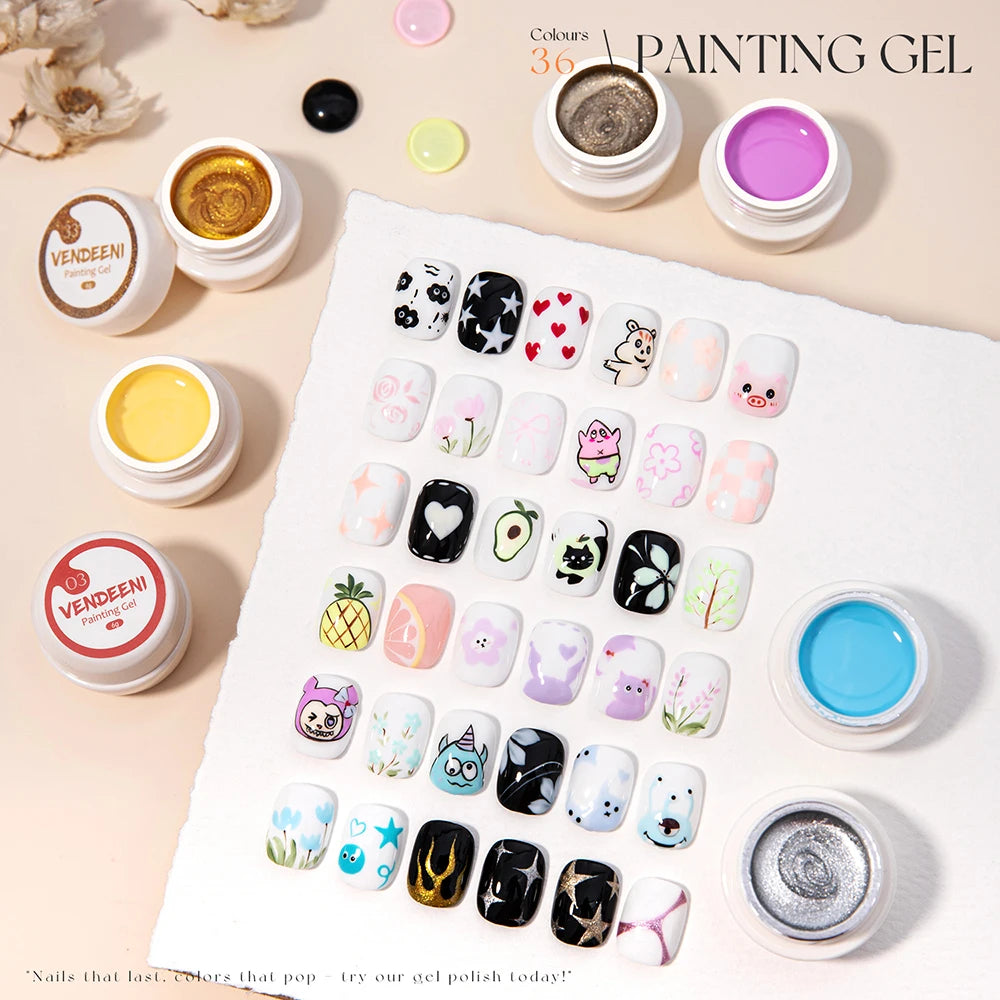 Vendeeni 36 Colors/set DIY Painting UV Gel Graffiti Drawing Nail Art Design Gel Nail Polish With Color Card TPO/HEMA FREE