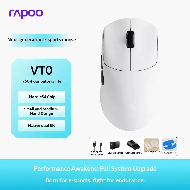 Rapoo VT0 MAX Wireless Gaming Mouse PAW3950 PAW3398 Nordic54L15 Chip Dual 8KHz 45000DPI Ergonomic FPS Gaming Mouse for PC Gamer