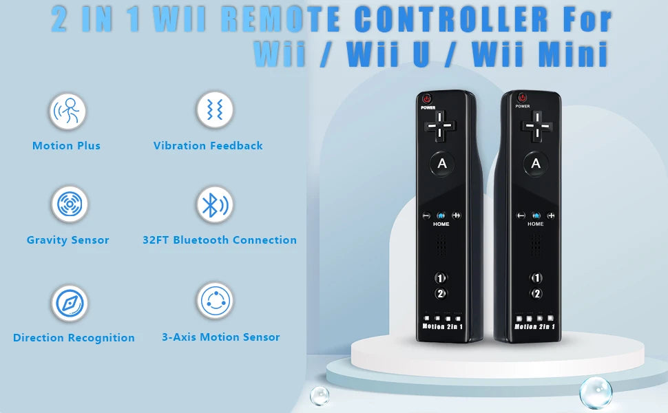 2 in 1 For Nintendo Wii Controller Set Optional Motion Plus Joystick Wireless Remote Gamepad with Silicone Case Video Game