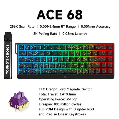 MCHOSE ACE 68 Wired Magnetic Switch Gaming Keyboard Hall Effect Rapid Trigger Programmable RGB 8K Hz DKS/MT/TGL/RS/SOCD Keyboard