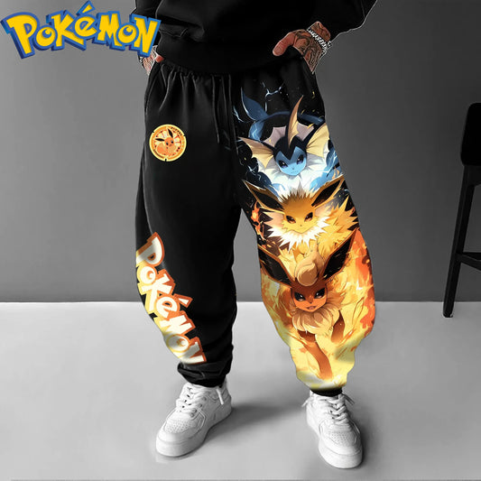 Pokemon Print New Streetwear 2026 Mens High Waist Cotton Pants Wide Leg Trousers Loose Fit Casual Breathable Sweatpants