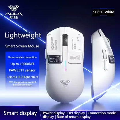 AULA SC650 Tri-Mode Wireless Gaming Mouse PAW3311 RGB Lightweight Digital Display Screen Custom PC E-Sports Accessory Gift