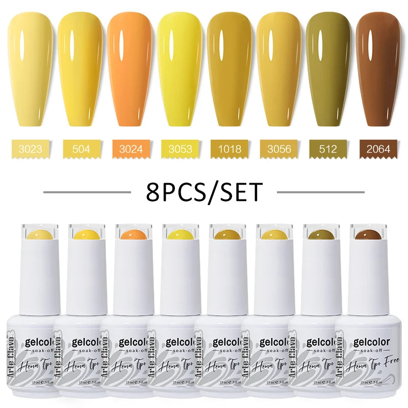 Arte Clavo 8Pcs/Set Gel Nail Polish Set 15ml Colorful Semi Permanent For Manicure Varnish Soak Off UV LED Nail Art Gel Kits