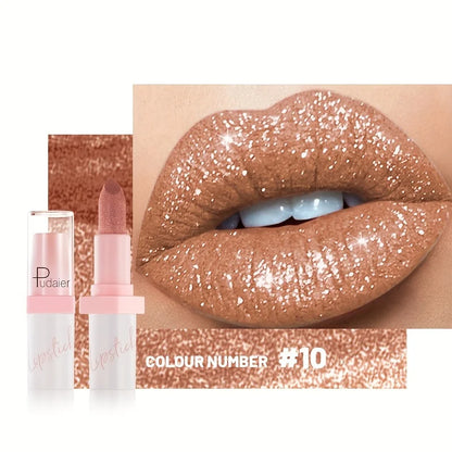 Pudaier Metallic Glitter Hybrid Lipstick: Sparkling Pearl Shimmer & Silk Texture