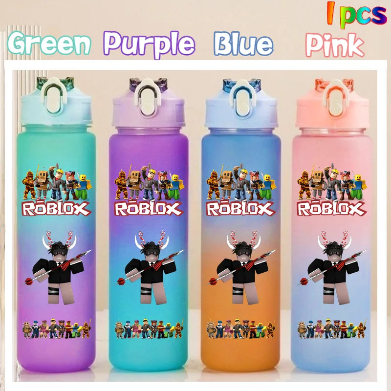 Roblox Anime Cartoon Straw Drink Bottle 750ml Gradient Color Water Cup Game Student Daily Necessities Gourde Boy Holiday Gift