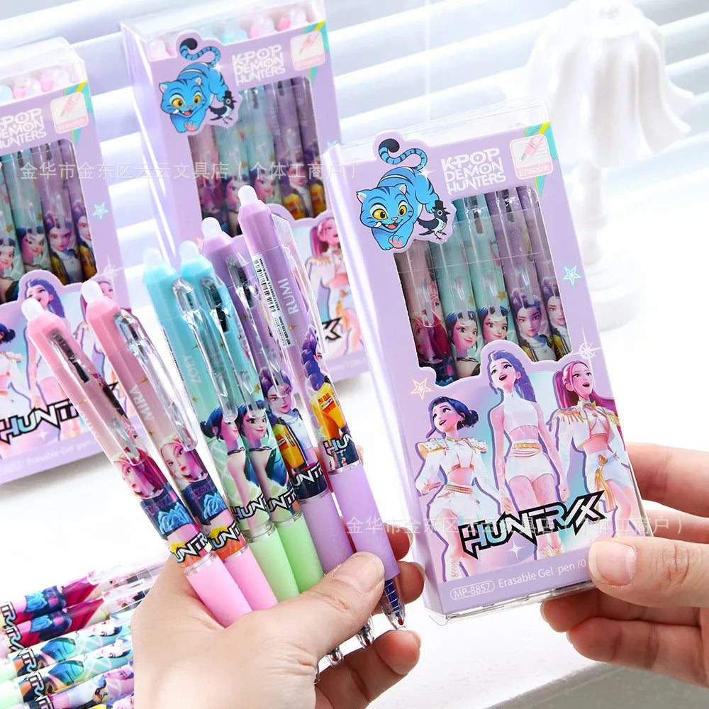 Cute High-Value Press Erasable Gel Pens, Kpop Girls Design 0.5mm, Creative Student School Stationery Supplies Gift