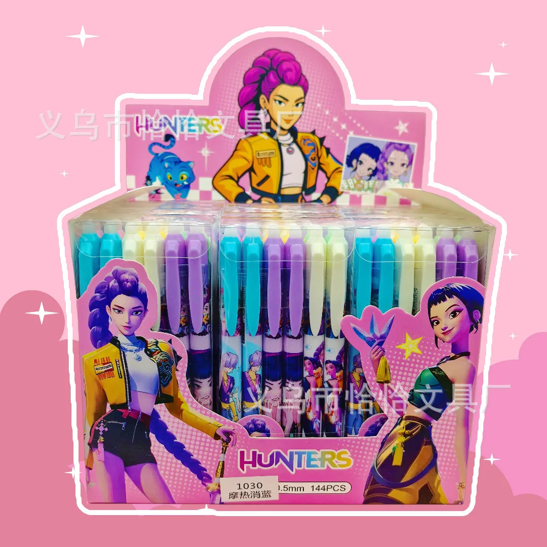 NEW Anime Girls  0.5mm Erasable Gel Pen - Refillable & Retractable Black Ink Friction Pen for School Office Supplies