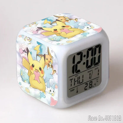 Anime Cartoon Pok é mon Cartoon Alarm Clock Creative Student 8x8x8cm LED Cube with Colorful Light Display Time Week Month