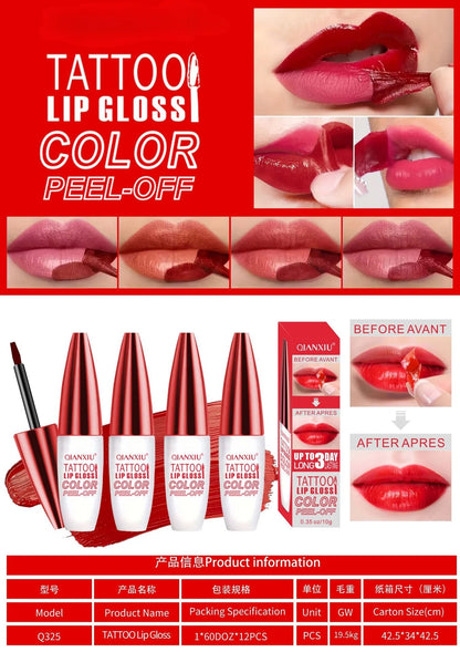 4-color Peel-off Lip Gloss, Water-resistant and Easy To Apply, Long-lasting and Does Not Stick To The Cup