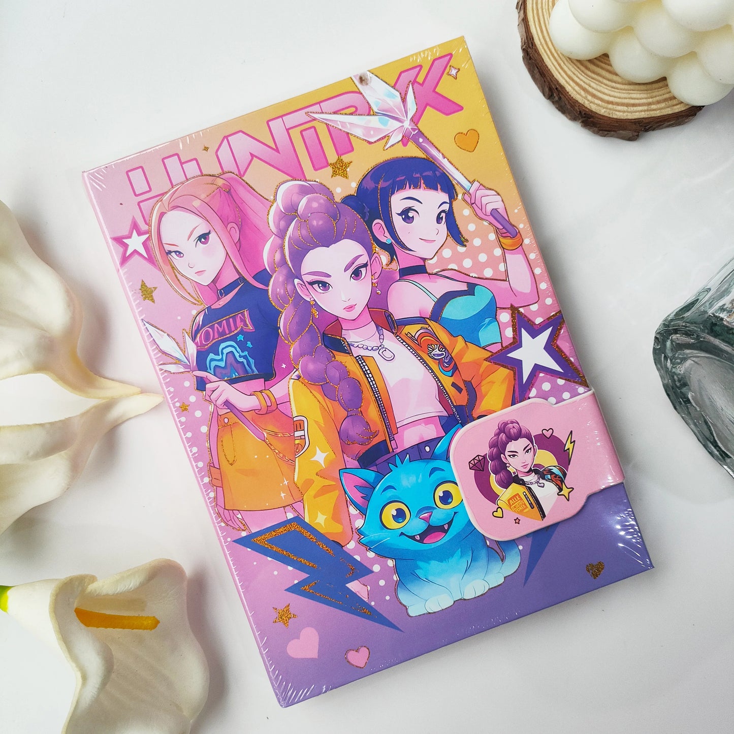 4PCS 32K Korean Style Journal Notebook, Anime Girl Group Magnetic Buckle Diary, Colorful Durable Student Stationery