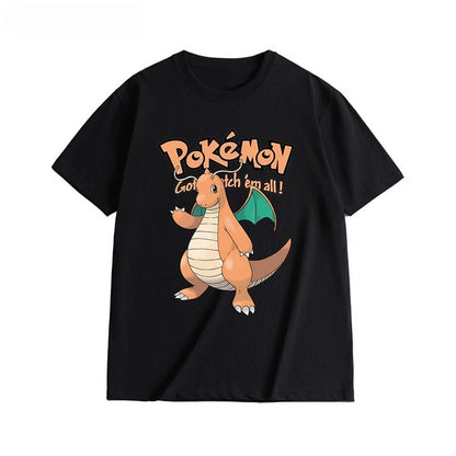 2025 Summer Poksammon Animation Brand 100% Cotton Bulbasaur Printed T-shirt for Men and Children Harajuku Casual Short Sleeve