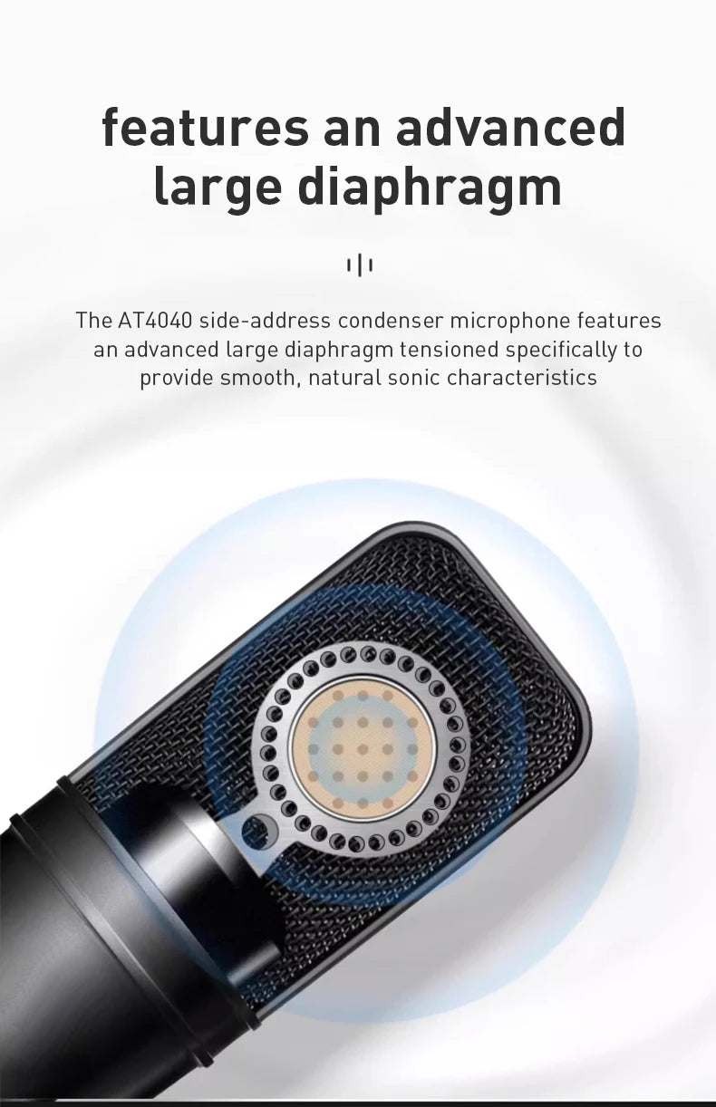 Hot Sale  AT4040 Large Diaphragm Condenser Microphone for Professional Studio Recording with High Sensitivity