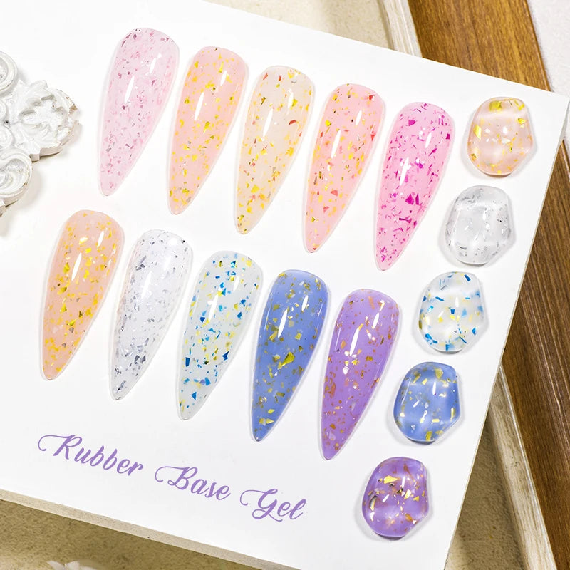 7ml Milk White Rubber Base Gel Silver Gold Pink Foils Glitter Base Coat Semi-Permanent Nail Art Gel Varnish For Nails Manicure