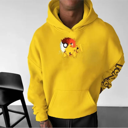Men's New  Autumn/Winter New Pokémon Game Pikachu Printed Hoodie Men's and Women's  Harajuku Large Size Casual Trend Sweater Top