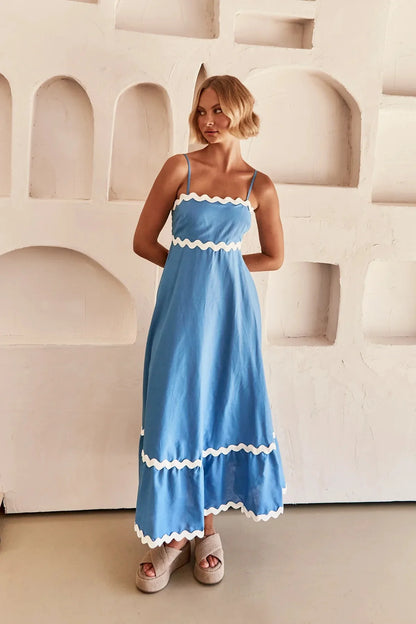 Sleeveless Scalloped Trim Midi Dress: Sexy Strapless Princess Silhouette Gown