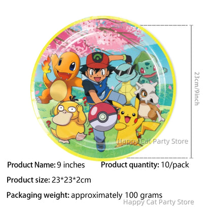 7/9 inch Pokemon Party Plate Birthday Decor Pikachu Poke Ball Disposable Paper Plate Baby Shower Kids Favor Gift Party Supplies
