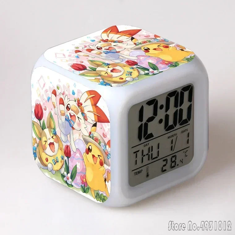 Anime Cartoon Pok é mon Cartoon Alarm Clock Creative Student 8x8x8cm LED Cube with Colorful Light Display Time Week Month