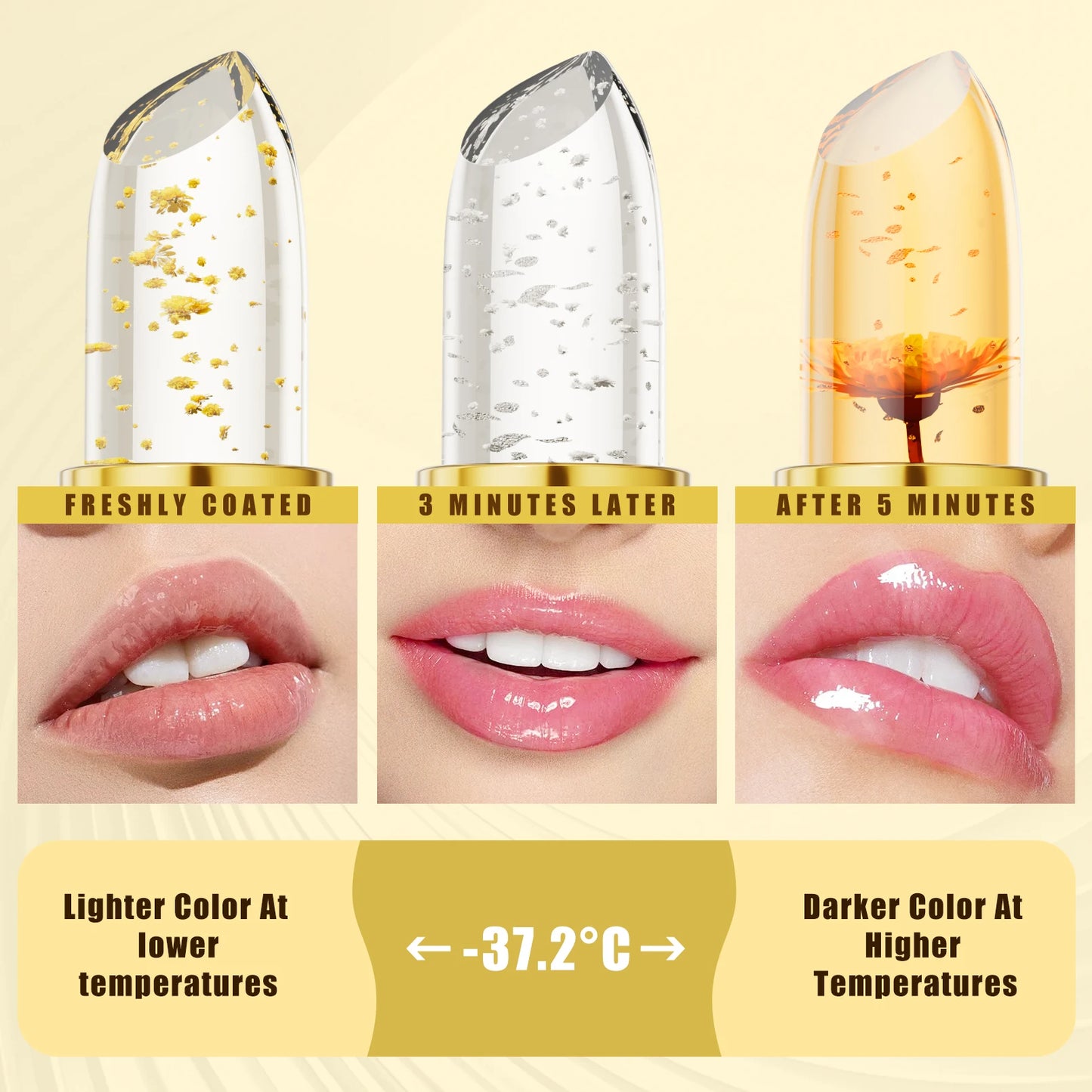 Temperature Color Changing Women Flower Lipstick Transparent Waterproof Moisturizing Crystal Jelly Pearlescent Lip Balm Cosmetic