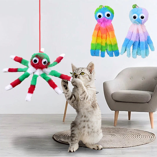 New cat toy hanging sound octopus kitten toy plush octopus elasticity to make cat sticks happy and relieve boredom