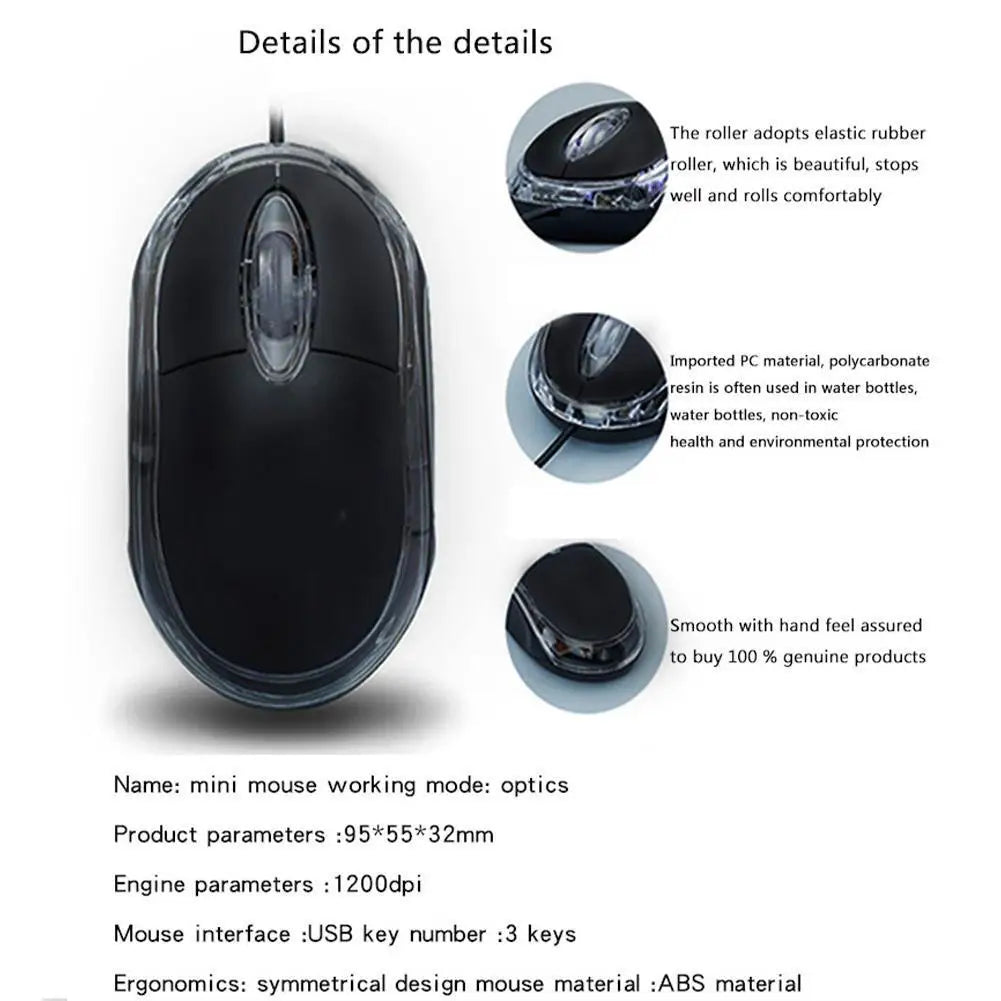 1Pc Wired USB Optical 3-Button Mouse 1000 DPI Wired Mouse For Home Office Use For Laptop And Desktop Computer