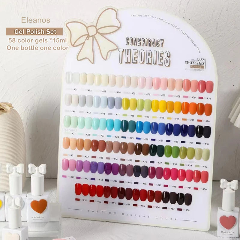 Eleanos 58 Colors Macaron Nail Gel Polish Set TPO FREE Gel Varnishes Nail Salon Wholesale Marnicure UV Gel Learner Kit 15ml
