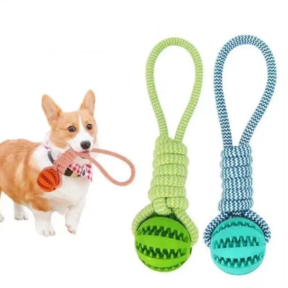 Pet Toy for Dogs, Durable Cotton Rope Hand-Held Treat-Dispensing Ball, Teeth-Cleaning and Training Interactive Puzzle Toy Ball