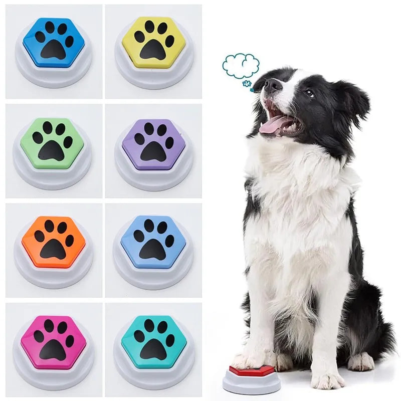 Dog Recordable Talking Sound Button Dog Toy Interactive Voice Buttons For Communication Hexagonal Paw Print Pattern Dog Training