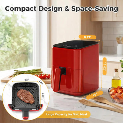 3QT Air Fryer, Small Air Fryer with Digital PP Touch Panel, Red