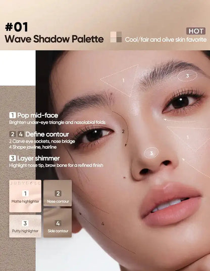Judydoll Contour Palette, 2 In 1 Face Highlight Contour Palette, Shades with Highlighter Makeup, Non-greasy, Lasting Sparkling