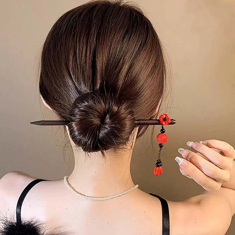 Retro Red Flower Hair Stick.