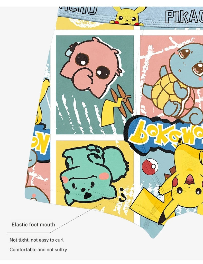 4-Piece Set Pikachu Boys' Underwear Pure Cotton Children'S Flat Corner Pants Summer Thin Spring Cartoon Cute Shorts