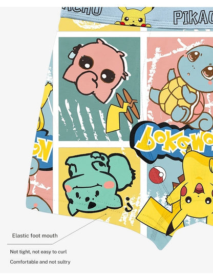 4-Piece Set Pikachu Boys' Underwear Pure Cotton Children'S Flat Corner Pants Summer Thin Spring Cartoon Cute Shorts