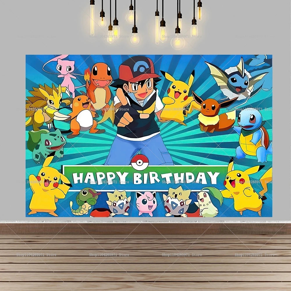 Pokemon Pikachu Backdrop Banner Cartoon Pocket Monster Theme Kids Birthday Party Decor Photography Photo Background Supplies