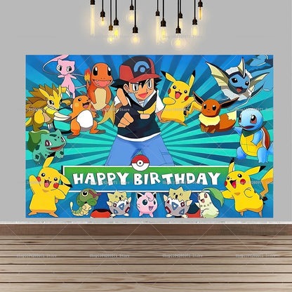 Pokemon Pikachu Backdrop Banner Cartoon Pocket Monster Theme Kids Birthday Party Decor Photography Photo Background Supplies