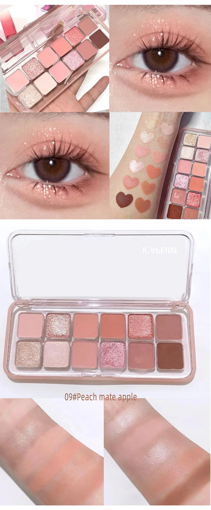 12 Colors Shimmer Matte Eyeshadow Palette Nude Rose Pink Glitter Pigment Eye Shadow Lasting Waterproof Make Up Palette Cosmetics