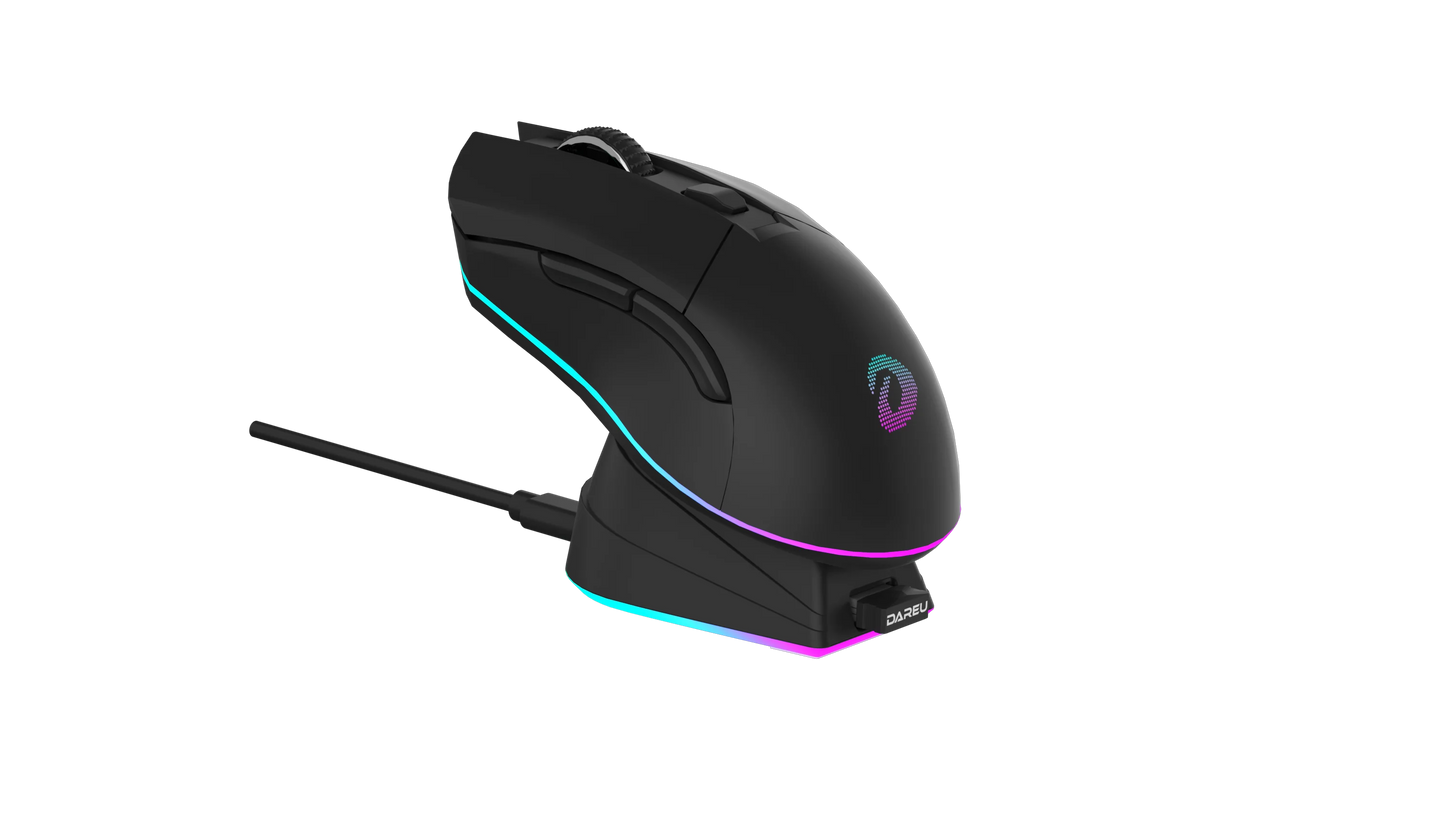 DAREU Dual Modes Gamer Mouse RGB 2.4G Wireless Wired Gaming Mice Built-in 930mAh Recharging Battery with Macro Set for PC Laptop