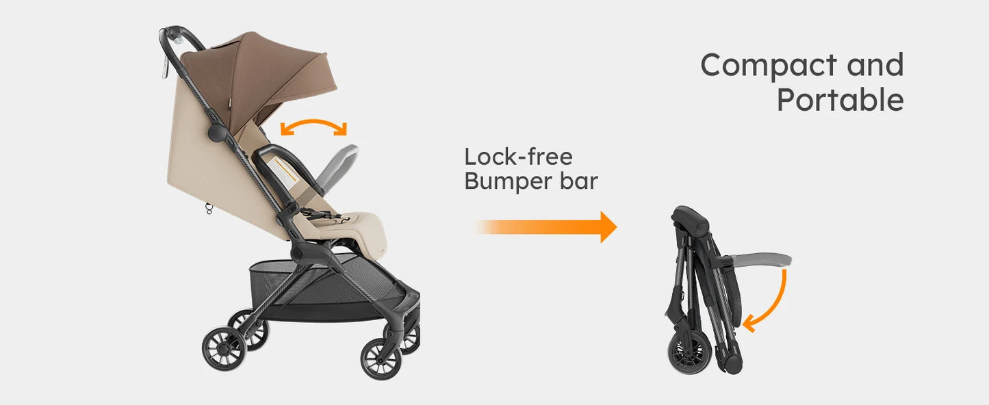 MAMAZING Ultra Air X Lightweight Travel Stroller 9.9lbs Carbon Fiber with UPF50+ Waterproof Fabric (BROWN)