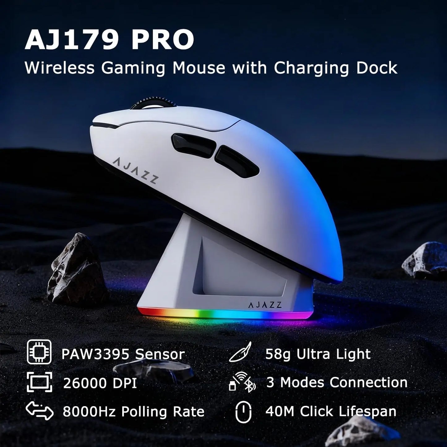 Ajazz AJ179 Apex AJ179PRO 8kHZ Wireless  Gaming Mouse PAW3950 Sensor 30000DPIR GB Charging Dock Macro Defines The Wired Mouse